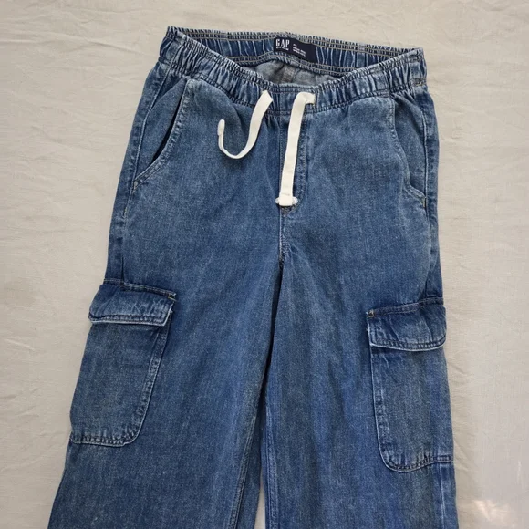 Gap High Rise Wide Leg Blue Denim Cargo Pants XS Womens Stretchy 26 Inch Waist - Picture 2 of 12